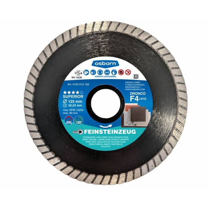 Алмазный диск по керамограниту OSBORN F4 Cera 125x1,4x22,23 Dronco 4124512102