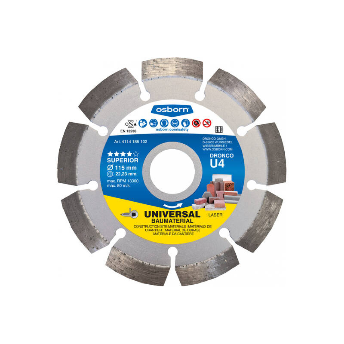 Алмазный диск универсальный OSBORN U4 115х2,2x22,23 Dronco 4114185102 1