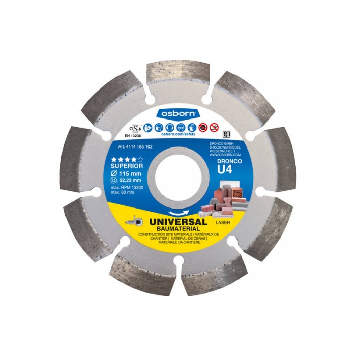 Алмазный диск универсальный OSBORN U4 115х2,2x22,23 Dronco 4114185102