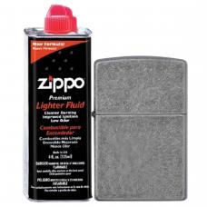 Бензиновая зажигалка ZIPPO 121FB Antique Silver Plate + бензин Zippo 125 мл