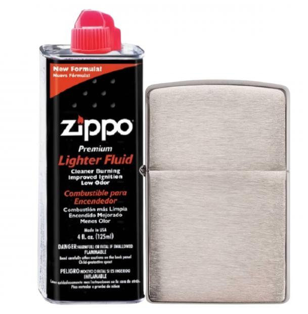 Бензиновая зажигалка ZIPPO 162 Armor Brushed Chrome + бензин Zippo 125 мл 162-3141