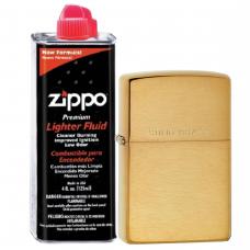 Бензиновая зажигалка ZIPPO 204 Brushed Brass + бензин Zippo 125 мл