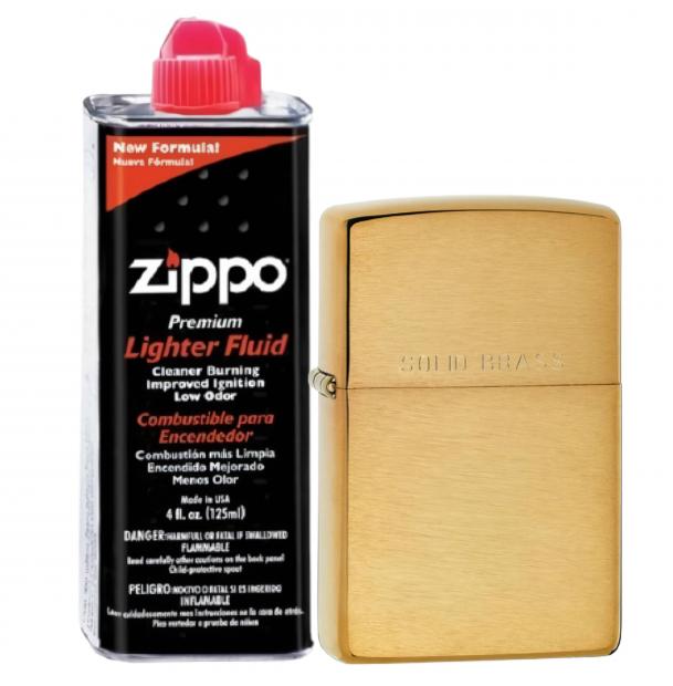 Бензиновая зажигалка ZIPPO 204 Brushed Brass + бензин Zippo 125 мл 204-3141