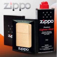 Бензиновая зажигалка ZIPPO 204B Brushed Brass + бензин Zippo 125 мл