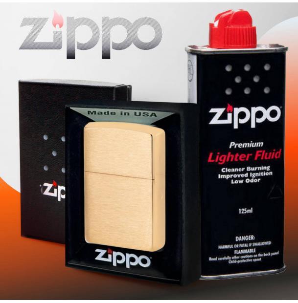 Бензиновая зажигалка ZIPPO 204B Brushed Brass + бензин Zippo 125 мл 204B-3141