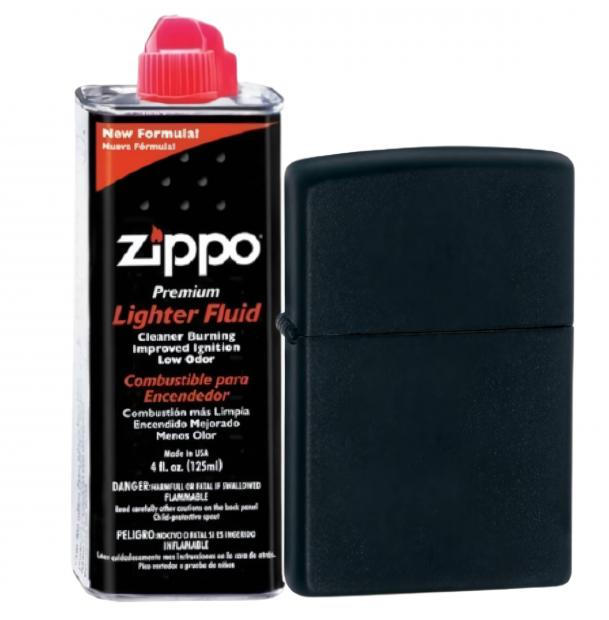 Бензиновая зажигалка ZIPPO 218 Black Matte + бензин Zippo 125 мл 218-3141