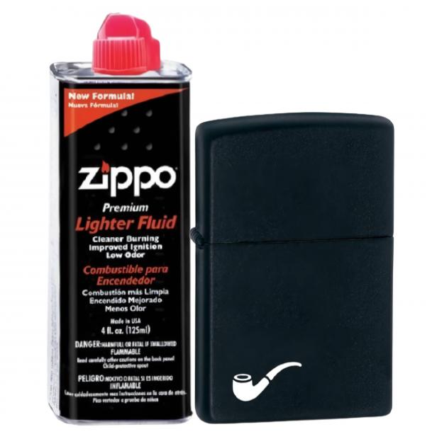 Бензиновая зажигалка ZIPPO 218PL Pipe Black Matte + бензин Zippo 125 мл 218PL-3141