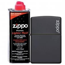 Бензиновая зажигалка ZIPPO 218ZL Classic Black Matte + бензин Zippo 125 мл