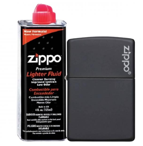 Бензиновая зажигалка ZIPPO 218ZL Classic Black Matte + бензин Zippo 125 мл 218ZL-3141