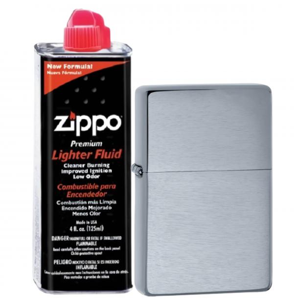 Бензиновая зажигалка ZIPPO 230-25 Vintage Brushed Chrome + бензин Zippo 125 мл 230-25-3141