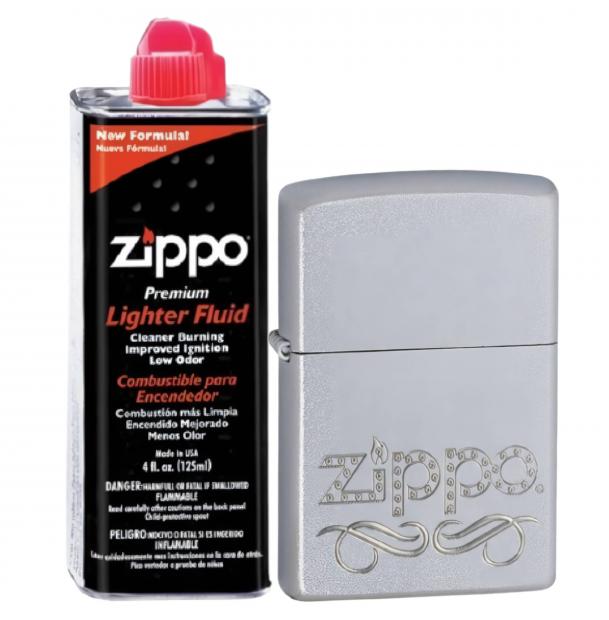 Бензиновая зажигалка ZIPPO 24335 Classic Satin Chrome + бензин Zippo 125 мл 24335-3141