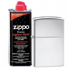 Бензиновая зажигалка ZIPPO 250 High Polish Chrome + бензин Zippo 125 мл