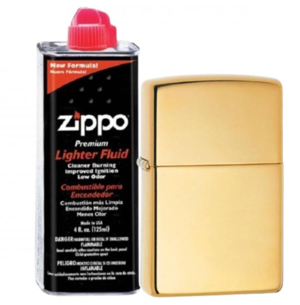 Бензиновая зажигалка ZIPPO 254B High Polish Brass + бензин Zippo 125 мл 254B-3141