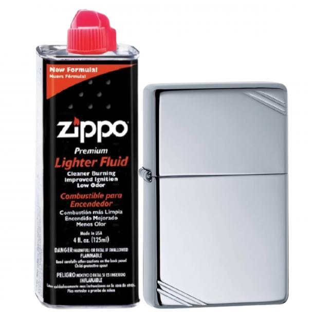 Бензиновая зажигалка ZIPPO 260 High Polish Chrome + бензин Zippo 125 мл 260-3141