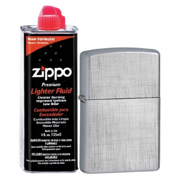 Бензиновая зажигалка ZIPPO 28181 Brushed Chrome + бензин Zippo 125 мл 28181-3141