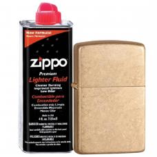 Бензиновая зажигалка ZIPPO 28496 Armor Tumbled Brass + бензин Zippo 125 мл