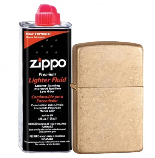 Бензиновая зажигалка ZIPPO 28496 Armor Tumbled Brass + бензин Zippo 125 мл 28496-3141