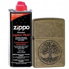 Бензиновая зажигалка ZIPPO 29149 Classic Antique Brass + бензин Zippo 125 мл