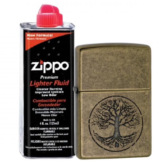 Бензиновая зажигалка ZIPPO 29149 Classic Antique Brass + бензин Zippo 125 мл 29149-3141