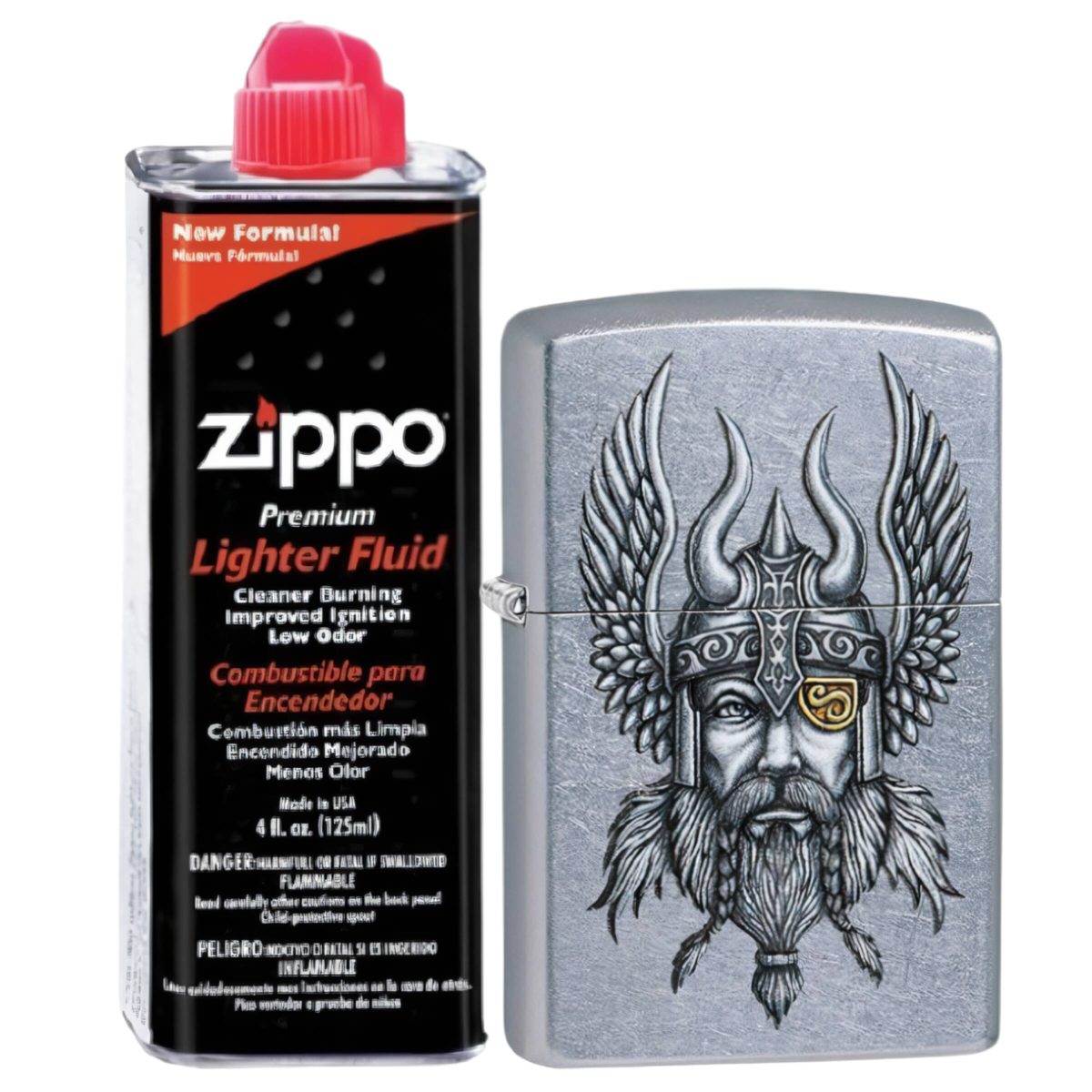 Бензиновая зажигалка ZIPPO 29871 Viking Street Chrome + бензин Zippo 125 мл 1