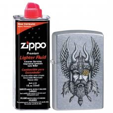 Бензиновая зажигалка ZIPPO 29871 Viking Street Chrome + бензин Zippo 125 мл