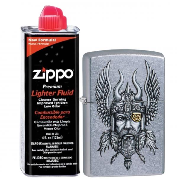 Бензиновая зажигалка ZIPPO 29871 Viking Street Chrome + бензин Zippo 125 мл 29871-3141