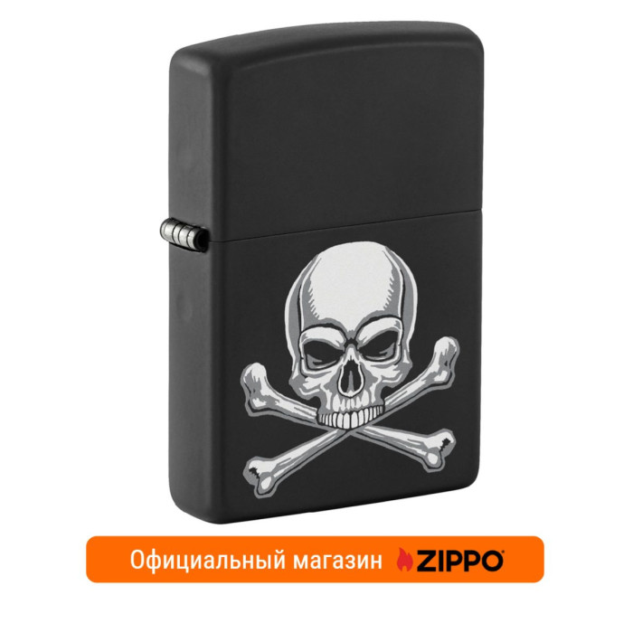Бензиновая зажигалка ZIPPO 29917 Black Matte череп и кости