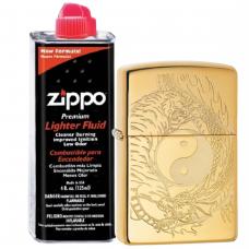 Бензиновая зажигалка ZIPPO 49024 Classic High Polish Brass + бензин Zippo 125 мл