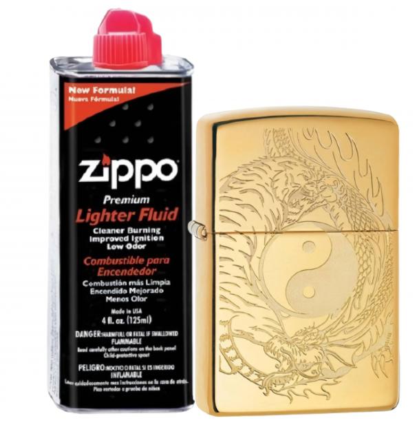 Бензиновая зажигалка ZIPPO 49024 Classic High Polish Brass + бензин Zippo 125 мл 49024-3141