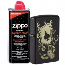 Бензиновая зажигалка ZIPPO 49257 Gambling Design + бензин Zippo 125 мл