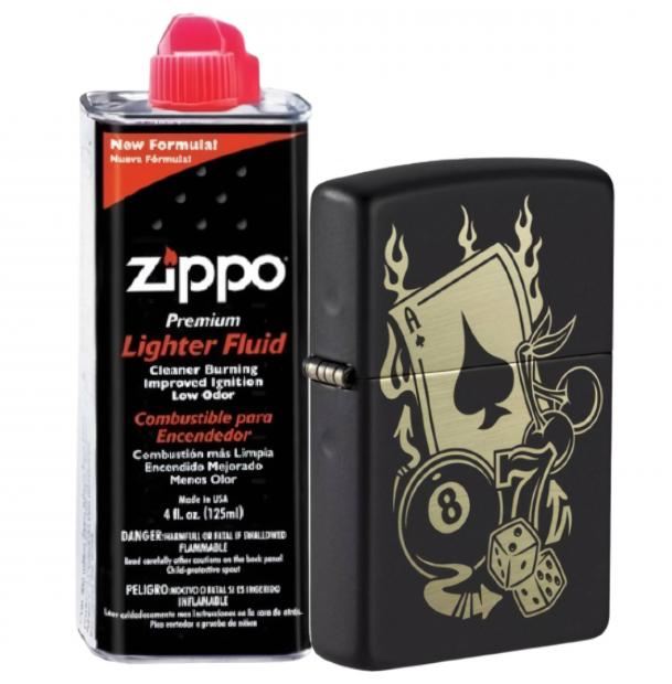 Бензиновая зажигалка ZIPPO 49257 Gambling Design + бензин Zippo 125 мл 49257-3141