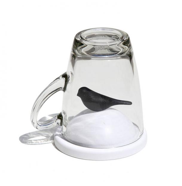 Чашка с крышкой Qualy Sparrow, белая с черным QL10300-WH-BK
