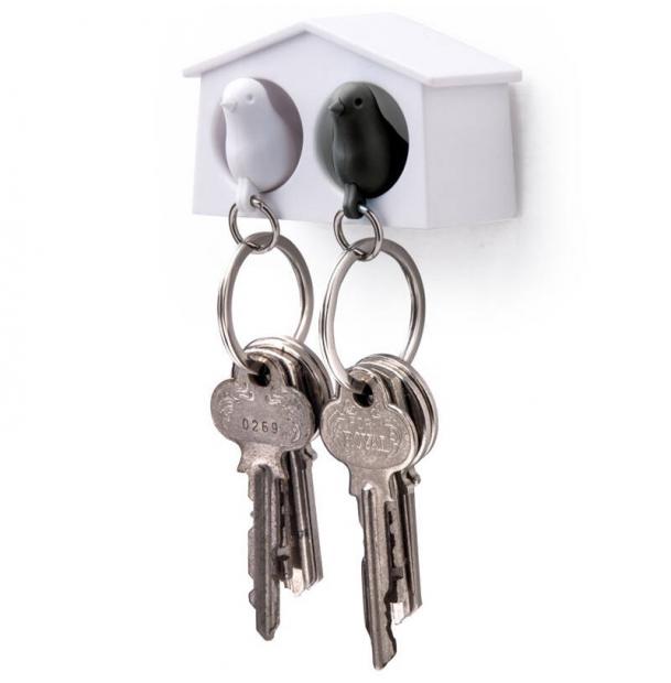 Держатель брелок для ключей двойной Qualy Mini Sparrow белый-черный QL10185-WH-WH-BK