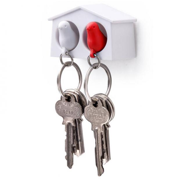 Держатель брелок для ключей двойной Qualy Mini Sparrow белый-красный QL10185-WH-WH-RD