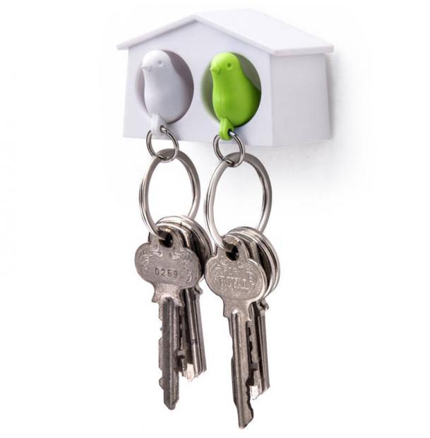 Держатель брелок для ключей двойной Qualy Mini Sparrow белый-зеленый QL10185WH-WH-GN