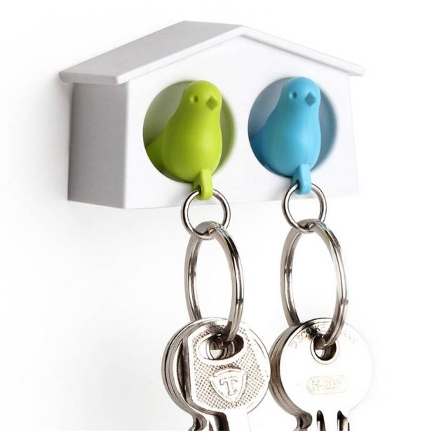 Держатель брелок для ключей двойной Qualy Mini Sparrow зеленый-голубой QL10185-WH-GN-BU
