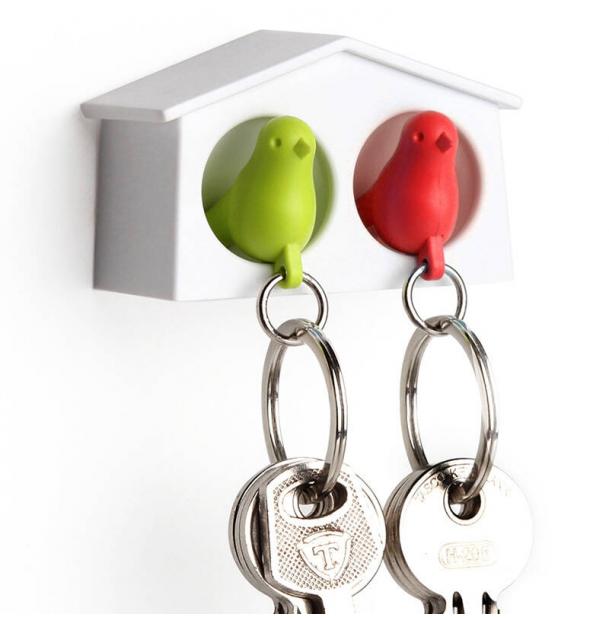 Держатель брелок для ключей двойной Qualy Mini Sparrow зеленый-красный QL10185-WH-GN-RD