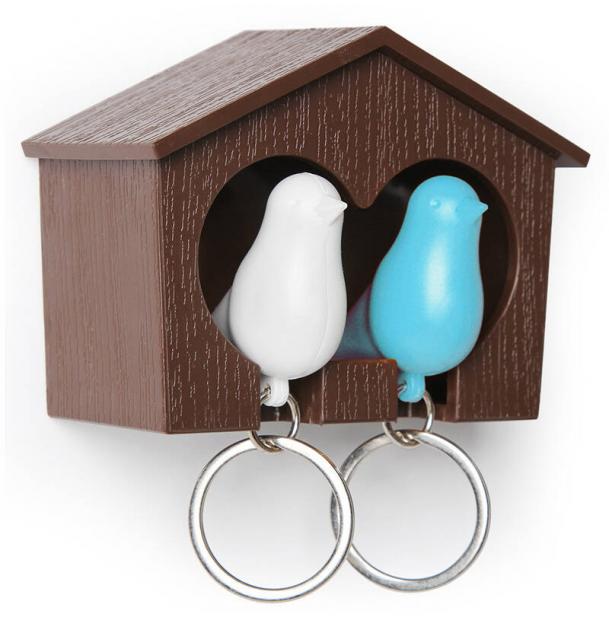 Держатель брелок для ключей двойной Qualy Sparrow коричневый-белый-голубой QL10124-BN-BU