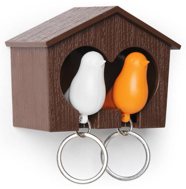 Держатель брелок для ключей двойной Qualy Sparrow коричневый-белый-оранжевый QL10124-BN-OR