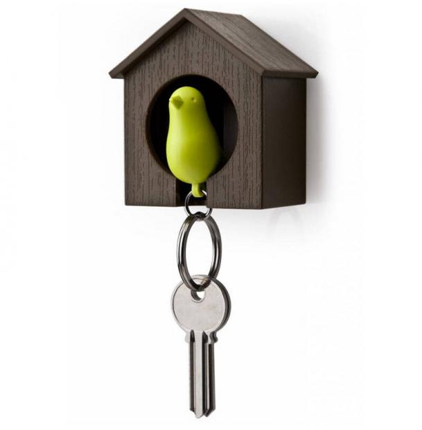 Держатель брелок для ключей Qualy Sparrow коричневый-зеленый QL10091-BN-GN
