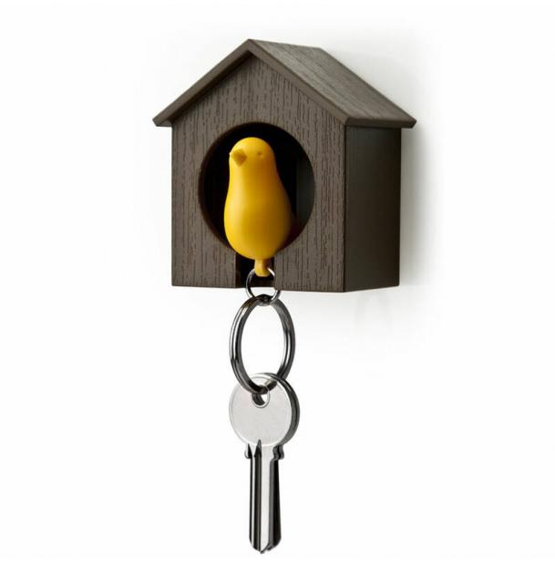 Держатель брелок для ключей Qualy Sparrow коричневый-желтый QL10091-BN-YW