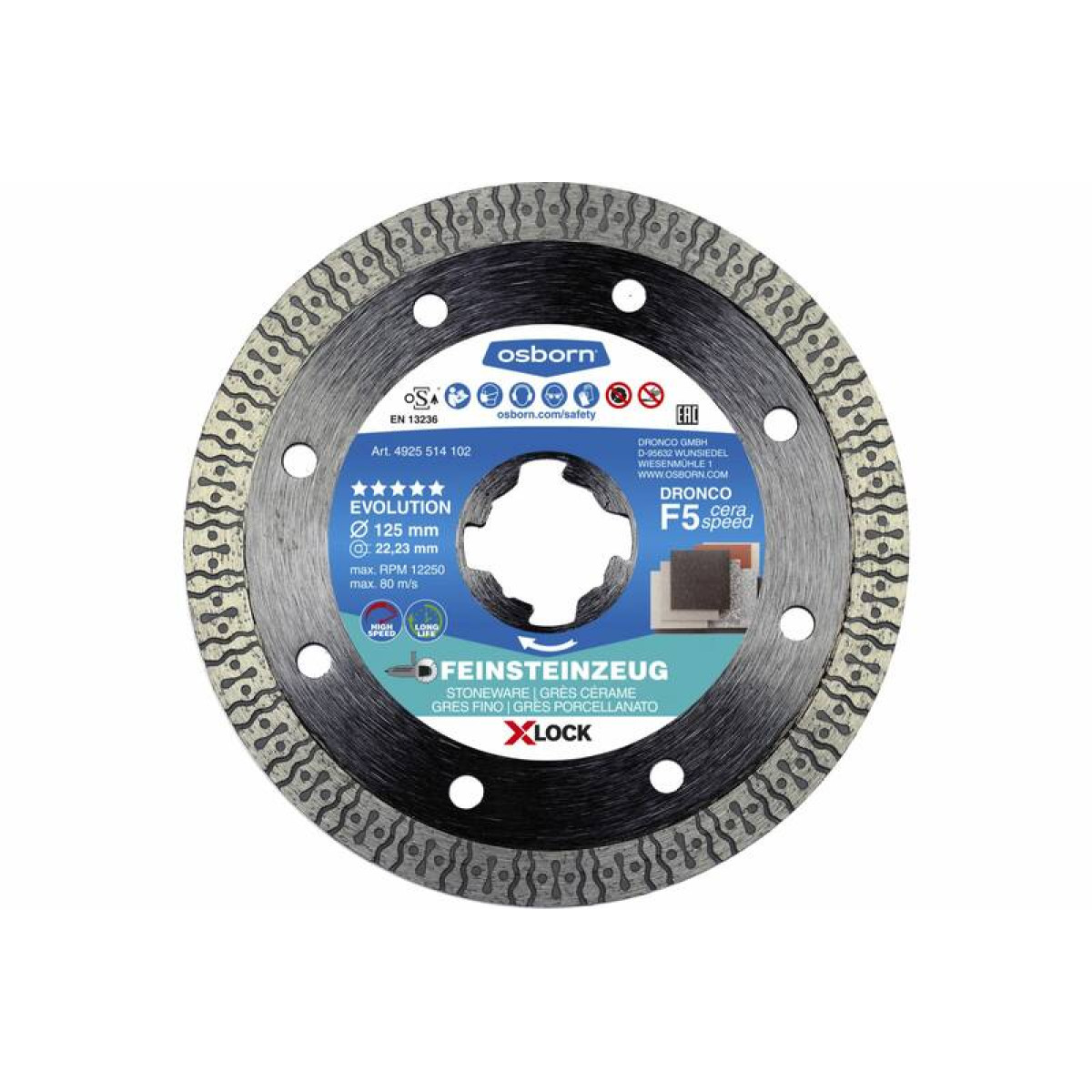 Диск алмазный по керамограниту OSBORN F5 Ceraspeed 125x1,2 X-Lock Dronco 4925514102 1