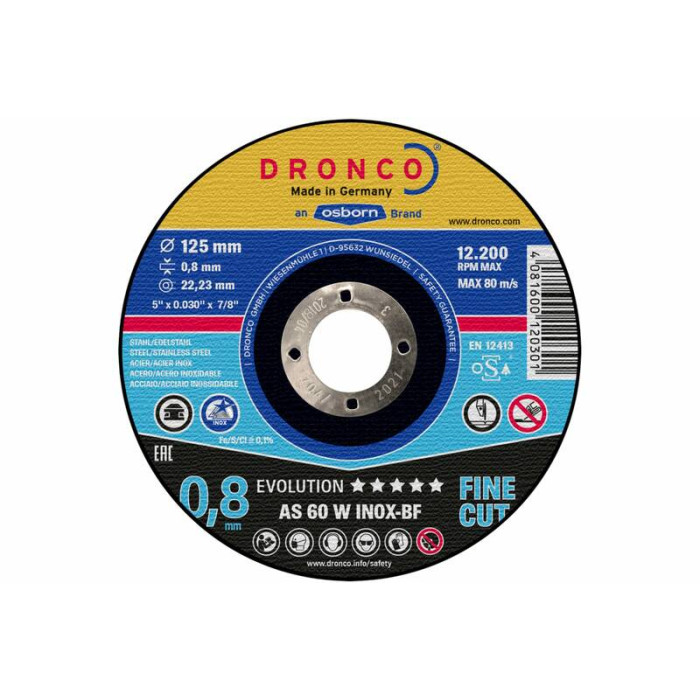Диск отрезной по металлу Evolution AS 60 W BOX-10 125x0.8x22,23 Dronco 6900841100