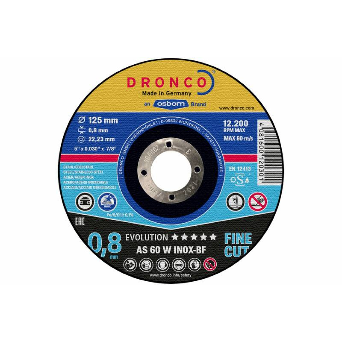 Диск отрезной по металлу Evolution AS 60 W BOX-25 125x0.8x22,23 Dronco 6900843100 3