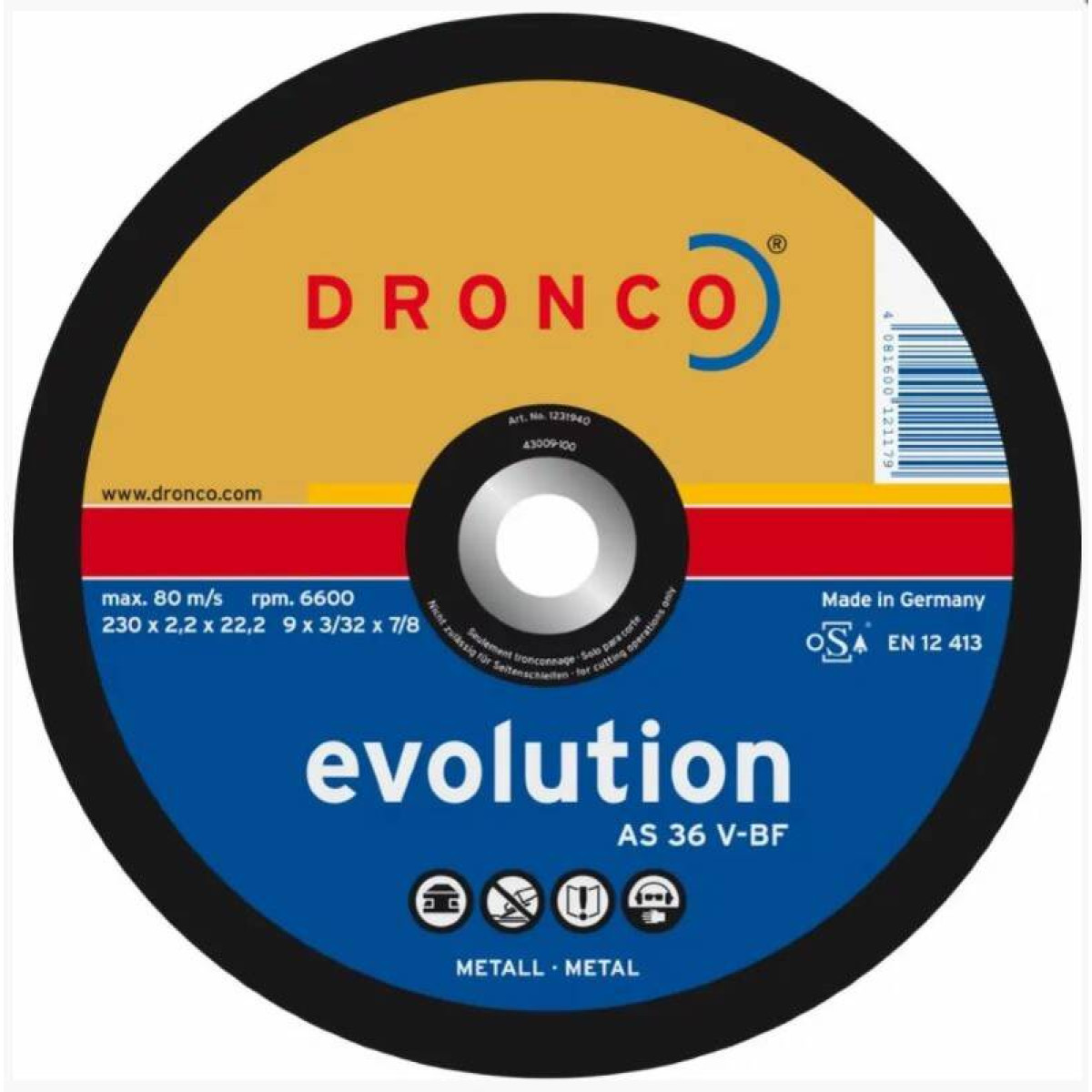 Диск отрезной по металлу Evolution AS36V 150x2,2x22,23 Dronco 1151070100 1