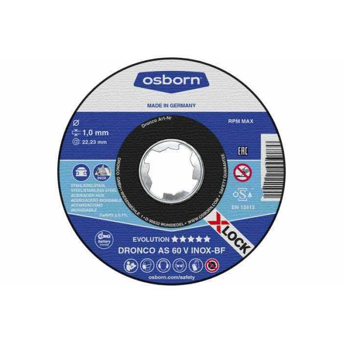 Диск отрезной по металлу Evolution AS60V INOX X-Lock 125x1 Dronco 1921246100