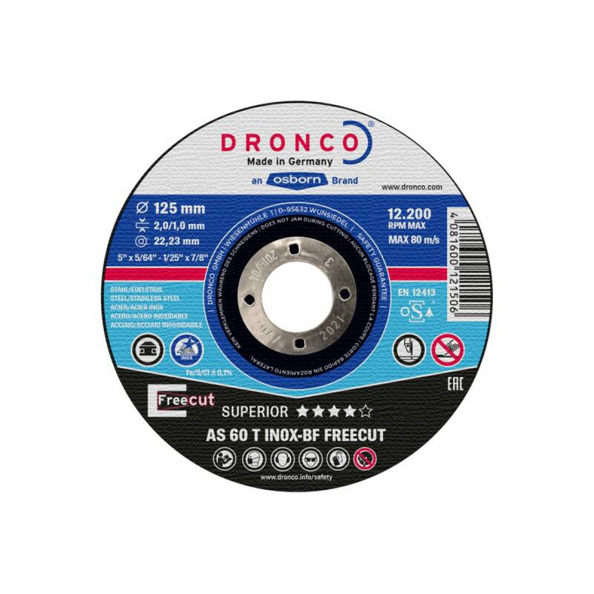 Диск отрезной по нержавейке InoxFre AS60 BOX-10 125x2/1x22,23 Dronco 6900947100 2