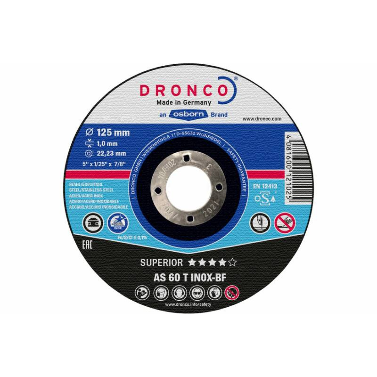 Диск отрезной по нержавейке Special Inox AS60T BOX-10 125x1,0x22 Dronco 6900945100 1