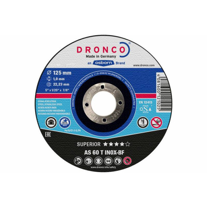 Диск отрезной по нержавейке Special Inox AS60T BOX-10 125x1,0x22 Dronco 6900945100