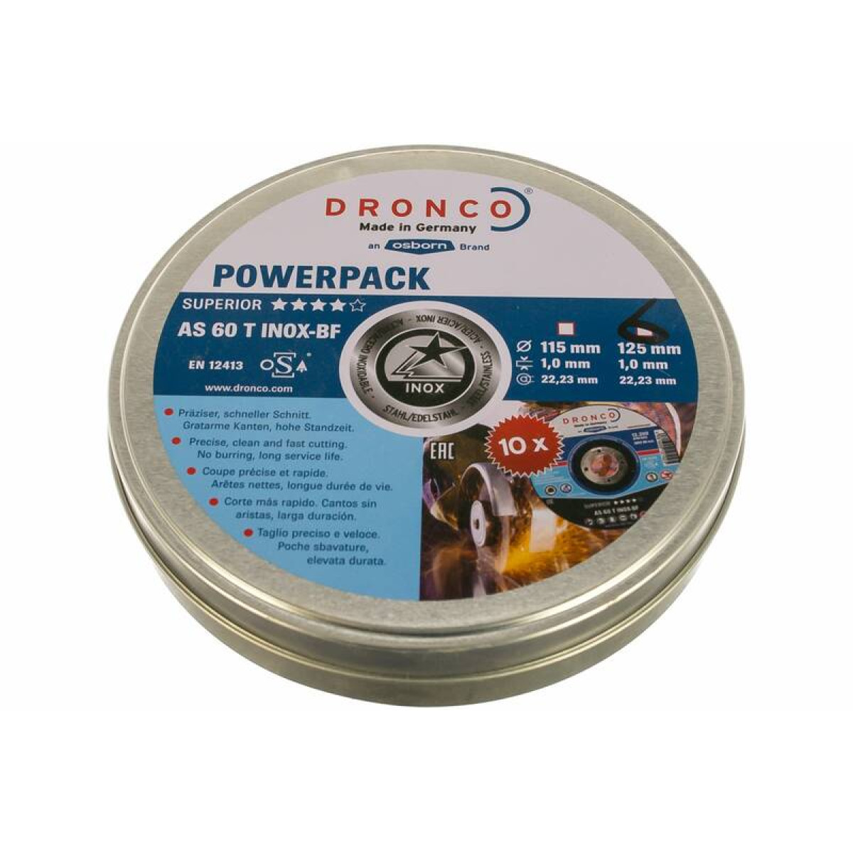 Диск отрезной по нержавейке Special Inox AS60T BOX-10 125x1,0x22 Dronco 6900945100 2